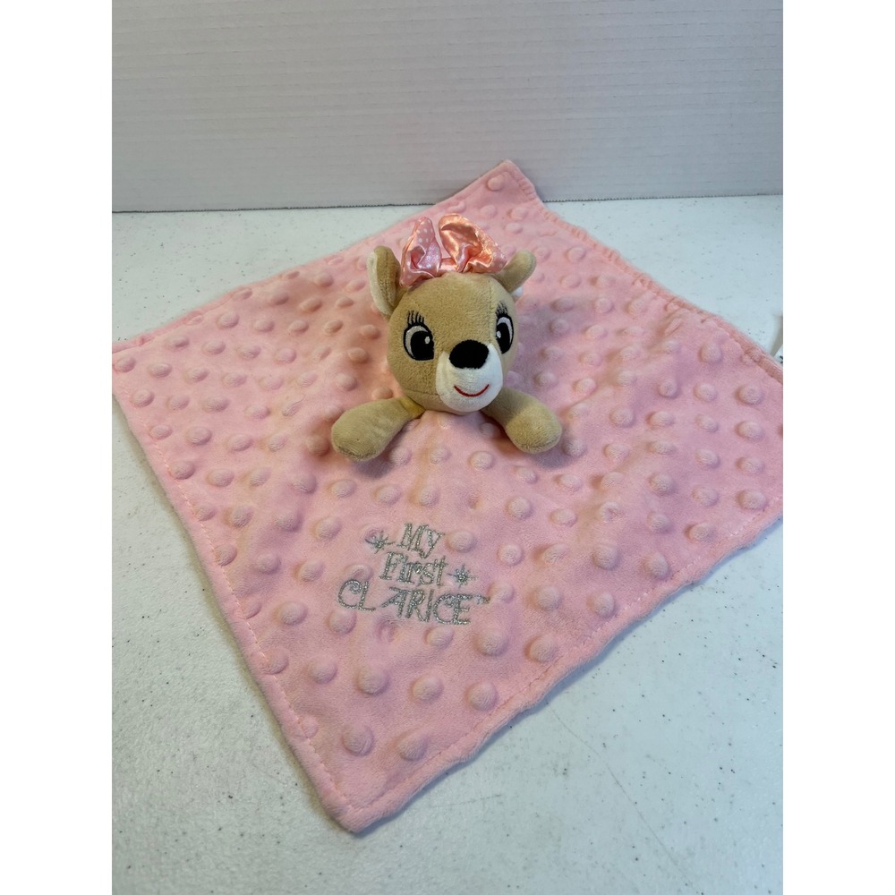 Rudolph Red-Nosed Reindeer My First Clarice Pink Satin Minky Lovey Blanket Plush